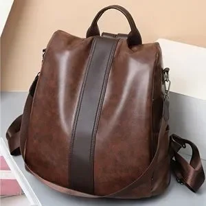 Bags | Luxe Brown Vegan Leather Mini Backpack With Zipper 